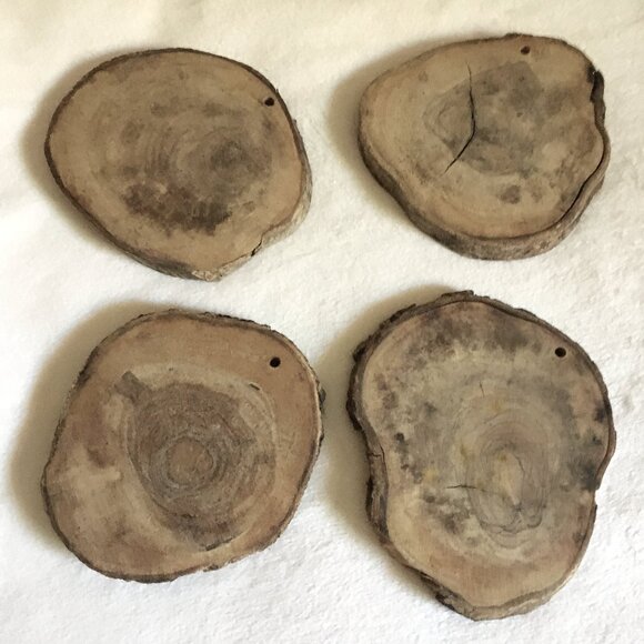 Four Rustic Wood Trunk Coaster Set - Picture 2 of 8